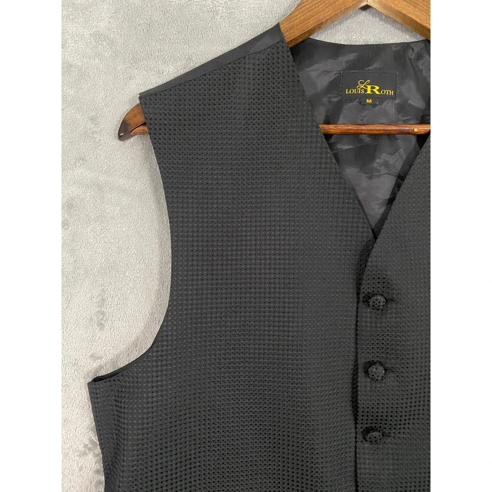 Louis Roth Vest Mens M Black Textured Diamond Formal 6-Button Waistcoat USA Made